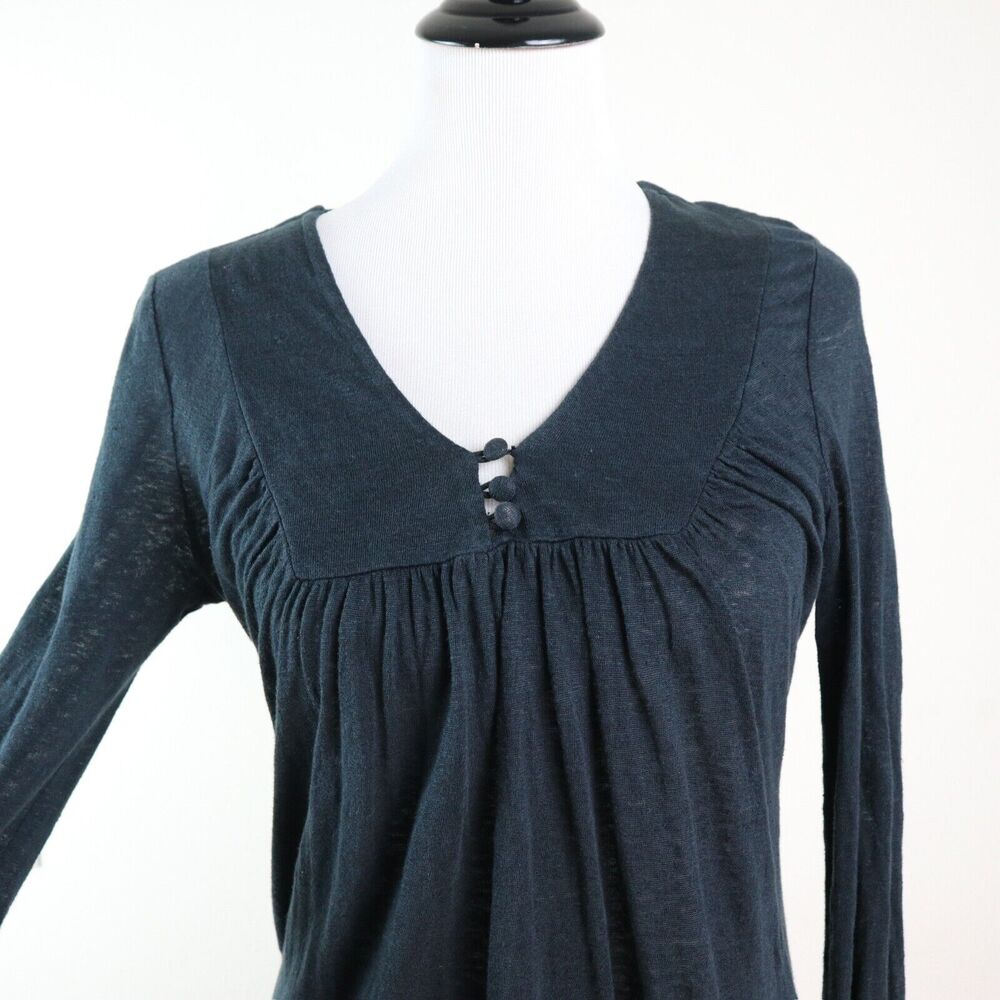 Joie Size S 100% Linen Henley Peasant Blouse Slub Knit Washed Black - Picture 7 of 9